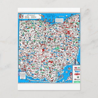 Retro 1966 Ohio-kaart Briefkaart