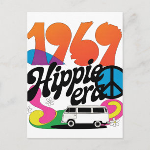 Retro 1969 Hippie Tijdperk Grafiek met Vredessymbo Briefkaart