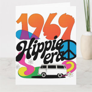 Retro 1969 Hippie Tijdperk Grafiek met Vredessymbo Kaart