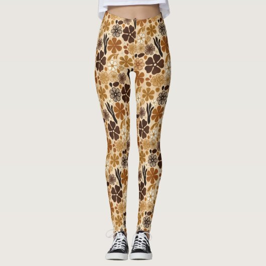 Retro 1970 Bloem Grafisch Leggings (Voorkant)