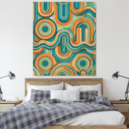 Retro 1970 geometrisch golfpatroon in turkoois en  canvas afdruk