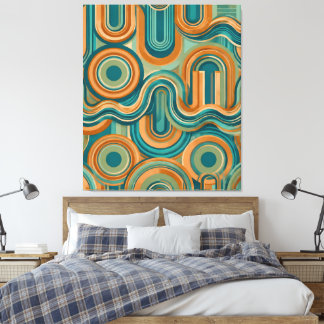 Retro 1970 geometrisch golfpatroon in turkoois en  canvas afdruk