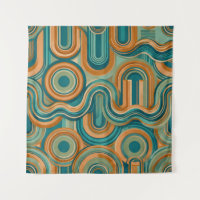 Retro 1970 geometrisch golfpatroon in turkoois en