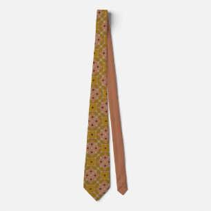 Retro 1970 geometrisch patroon mosterd en terracot stropdas