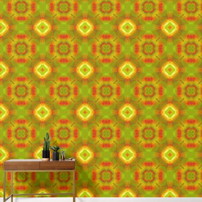 Retro 1970 geometrisch patroon rood, Sinaasappel,  Behang (Hal)