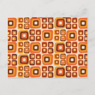 Retro 1970 jaren Mid Century Oranje en Bruine Geom Briefkaart