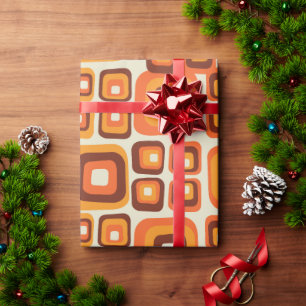 Retro 1970 jaren Mid Century Oranje en Bruine Geom Cadeaupapier
