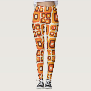Retro 1970 jaren Mid Century Oranje en Bruine Geom Leggings