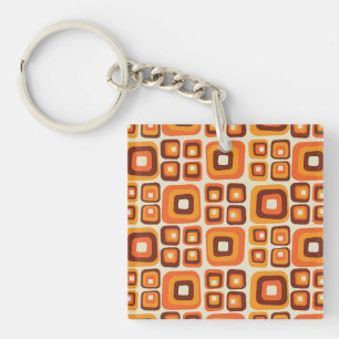 Retro 1970 jaren Mid Century Oranje en Bruine Geom Sleutelhanger