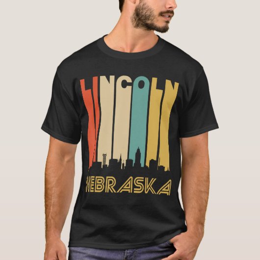 Retro 1970 Lincoln Nebraska Downtown Skyline T-shirt (Voorkant)