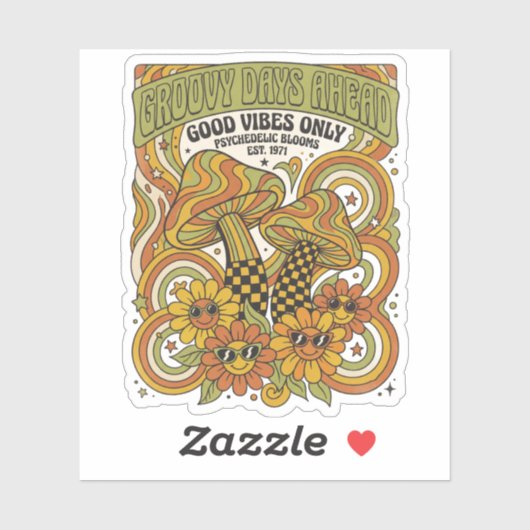 Retro 1970 psychedelisch ontwerp met paddenstoelen sticker (Vel)
