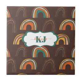 Retro 1970 Regenboog Patroon | Monogram Tegel Tegeltje