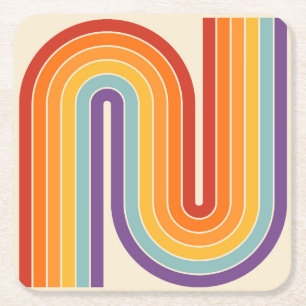Retro 1970 stijl gebogen strepen geometrisch patro kartonnen onderzetters