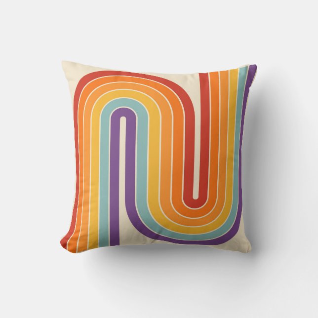 Retro 1970 stijl gebogen strepen geometrisch patro kussen (Voorkant)