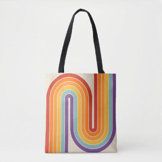 Retro 1970 stijl gebogen strepen geometrisch patro tote bag