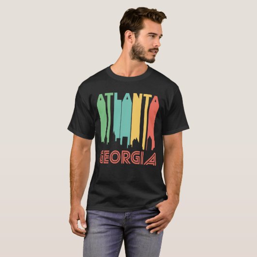Retro 1970 Style Atlanta Georgia Skyline T-shirt (Voorkant volledig)
