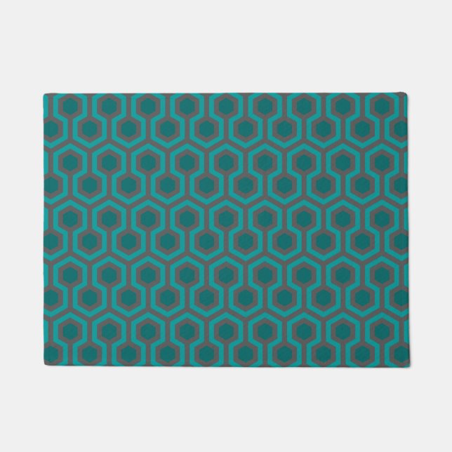Retro 1970s Blauwgroen Turquoise Green Abstract Pa Deurmat (Voorkant)