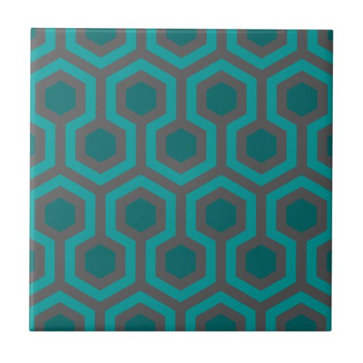 Retro 1970s Blauwgroen Turquoise Green Abstract Pa Tegeltje (Voorkant)