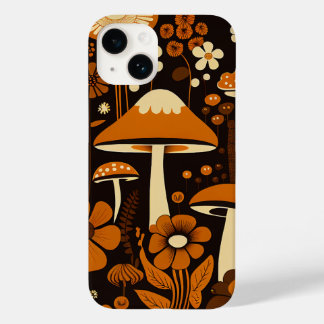 Retro 1970s Bruin- en Oranje paddenstoelen en bloe Case-Mate iPhone 14 Hoesje