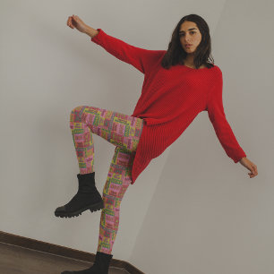 Retro 1970s Collage van Kerstmis Woorden Patterned Leggings