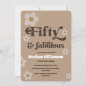 Retro 1970s Floral 50 & Fabulous Birthday Invitat Kaart (Voorkant)