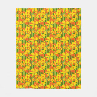 Retro 1970s Gele Oranje Bloemen Fleece Deken
