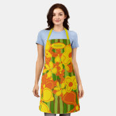 Retro 1970's Gele Oranje Bloemen Schort (Gedragen)