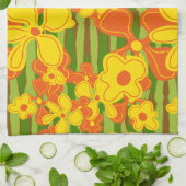 Retro 1970s Gele Oranje Bloemen Theedoek (Gevouwen)