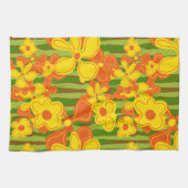 Retro 1970s Gele Oranje Bloemen Theedoek (Horizontaal)