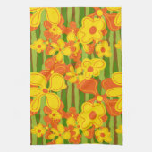 Retro 1970s Gele Oranje Bloemen Theedoek (Verticaal)