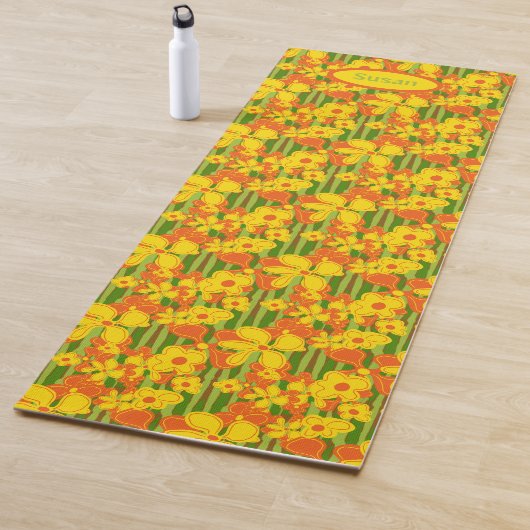 Retro 1970s Gele Oranje bloemen Yoga Mat (In situ)