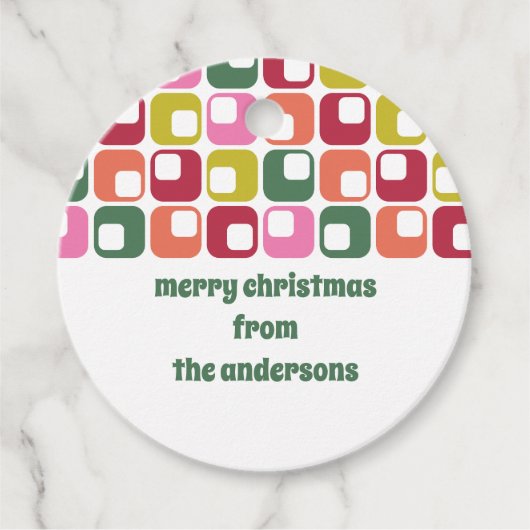 Retro 1970s Geometrisch Patroon Kerstmis Bedankjes Labels (Voorkant)