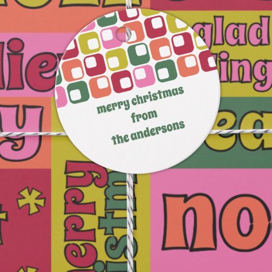 Retro 1970s Geometrisch Patroon Kerstmis Bedankjes Labels