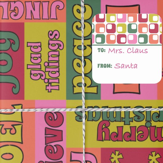 Retro 1970s geometrisch patroon Kerstmis tot van Vierkante Sticker