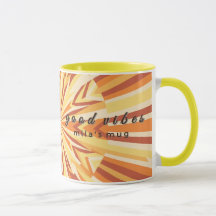 Retro 1970s Good Vibes Custom Naam Mok - Geel