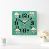 /Retro 1970s Groene Bloemen Vierkante Klok (Huis)