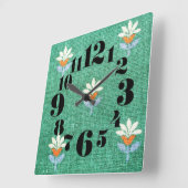 /Retro 1970s Groene Bloemen Vierkante Klok (Hoek)