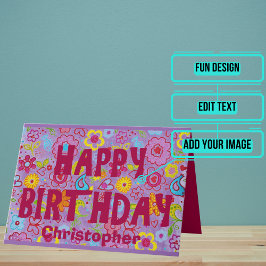 Retro 1970s Hippie esthetische verjaardag Kaart