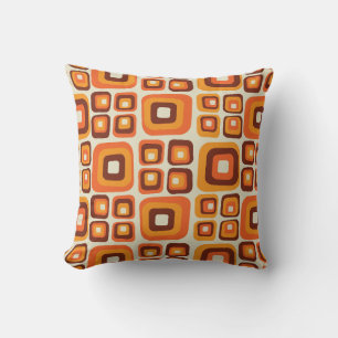 Retro 1970s Mid Century Oranje en Bruin Geometrisc Kussen