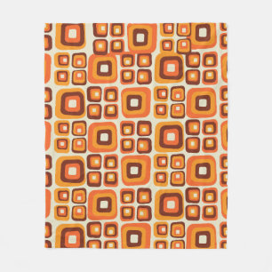 Retro 1970s Midden Eeuw Oranje en Bruin Geometrisc Fleece Deken