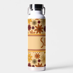 Retro 1970s Mosterd Geel Oranje Bourgondië Bloem Waterfles