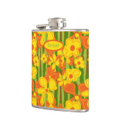 Retro 1970s Oranje Gele Bloemen Heupfles (Links)