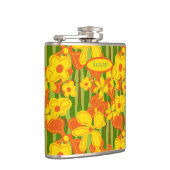 Retro 1970s Oranje Gele Bloemen Heupfles (Rechts)