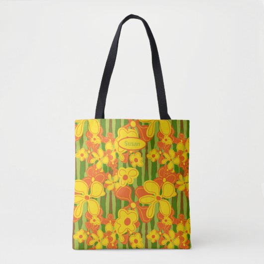 Retro 1970s Oranje Gele Bloemen Tote Bag (Voorkant)