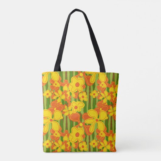 Retro 1970s Oranje Gele Bloemen Tote Bag (Achterkant)