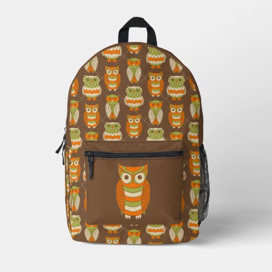 Retro 1970s Oranje, groene eigenaar van Brown Patt Bedrukte Rugzak (Voorkant)