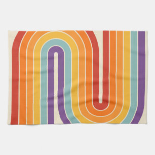 Retro 1970s stijl gebogen strepen geometrisch patr theedoek