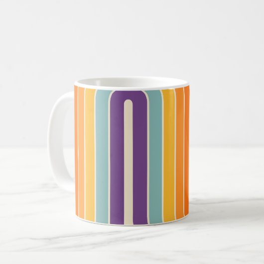 Retro 1970s Style Arched Stripes Geometric Pattern Koffiemok (Voorkant links)