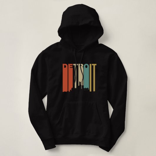 Retro 1970's Style Detroit Michigan Skyline Hoodie (Design voorkant)