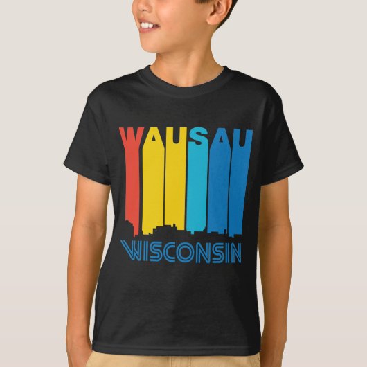 Retro 1970's Style Wausau Wisconsin Skyline T-shirt (Voorkant)